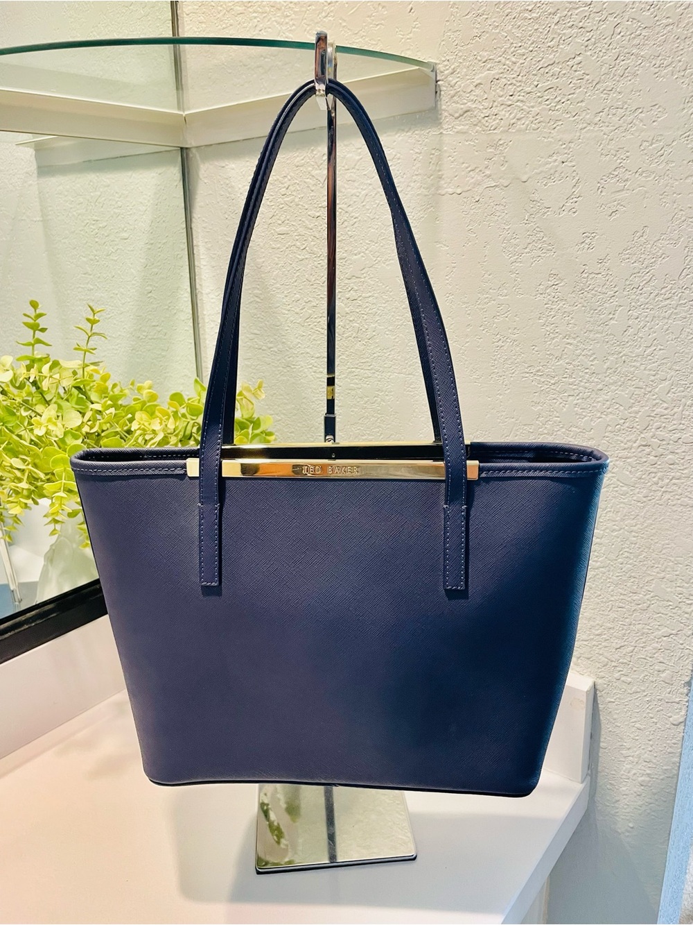 Ted Baker Navy Saffiano Leather Tote Bag